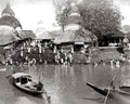 Bathing Ghat India River Temples Boats People Daily Vtg. Photo Late 19thC.