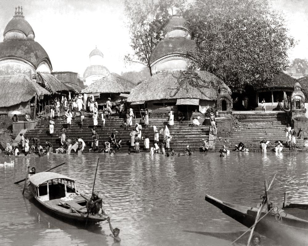 Bathing Ghat India River Temples Boats People Daily Vtg. Photo Late 19thC.