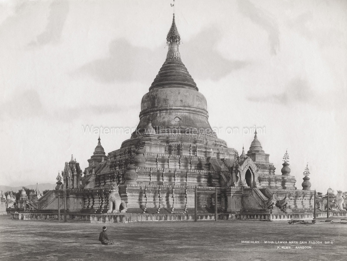 Mandalay Burma Maha Lawka Maya Zain Pagoda Temple Praying Man Vtg. Photo 19thC.
