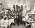 India Religious Procession Ceremony Musicians Peacock Feathers Vtg. Photo 19thC.