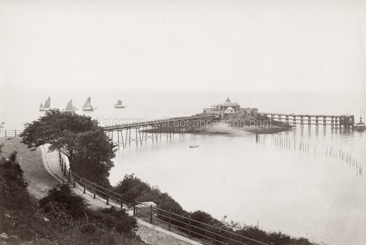 Weston-super-Mare Devon Pier Construction Sailboats Seaside Vtg. Photo 19thC.