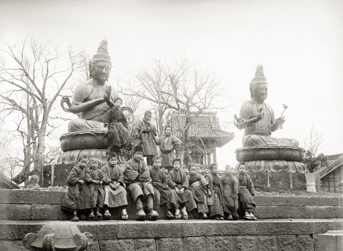Tokyo Japan Children Buddhist Bronze Idols Statues Temple Vtg. Photo 19thC.