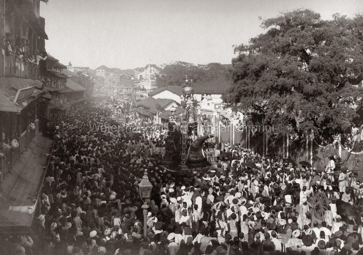 India Street Procession Crowd Festival Parade Cityscape Vtg. Photo 19thC.