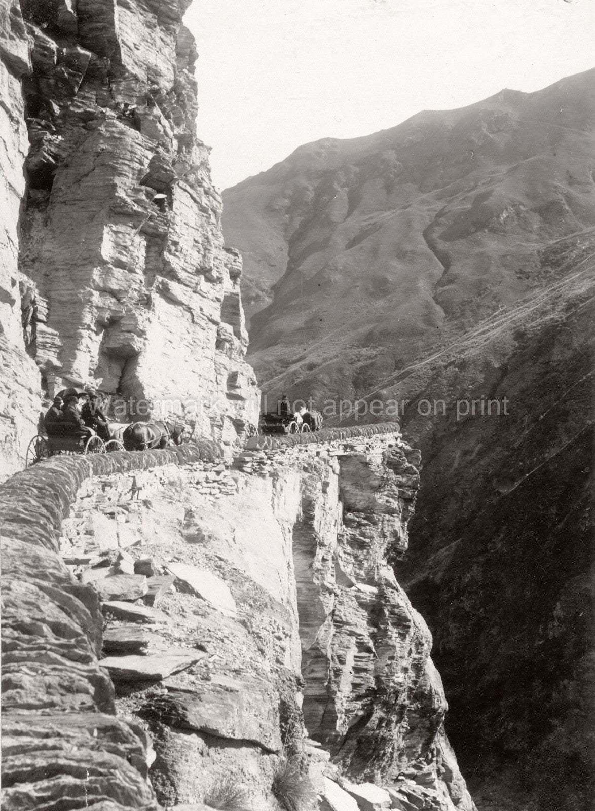 New Zealand Skippers Canyon Wakatipu Horse Wagons Mountain Vtg. Photo 19thC.