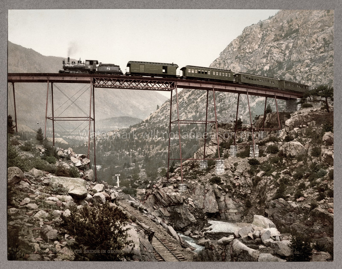 Colorado Georgetown Loop Railroad Devil's Gate Bridge Train Vtg. Photo 19thC.
