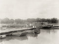 Tientsin China Pontoon Bridge Boats River Docks People Vtg. Photo 19thC.