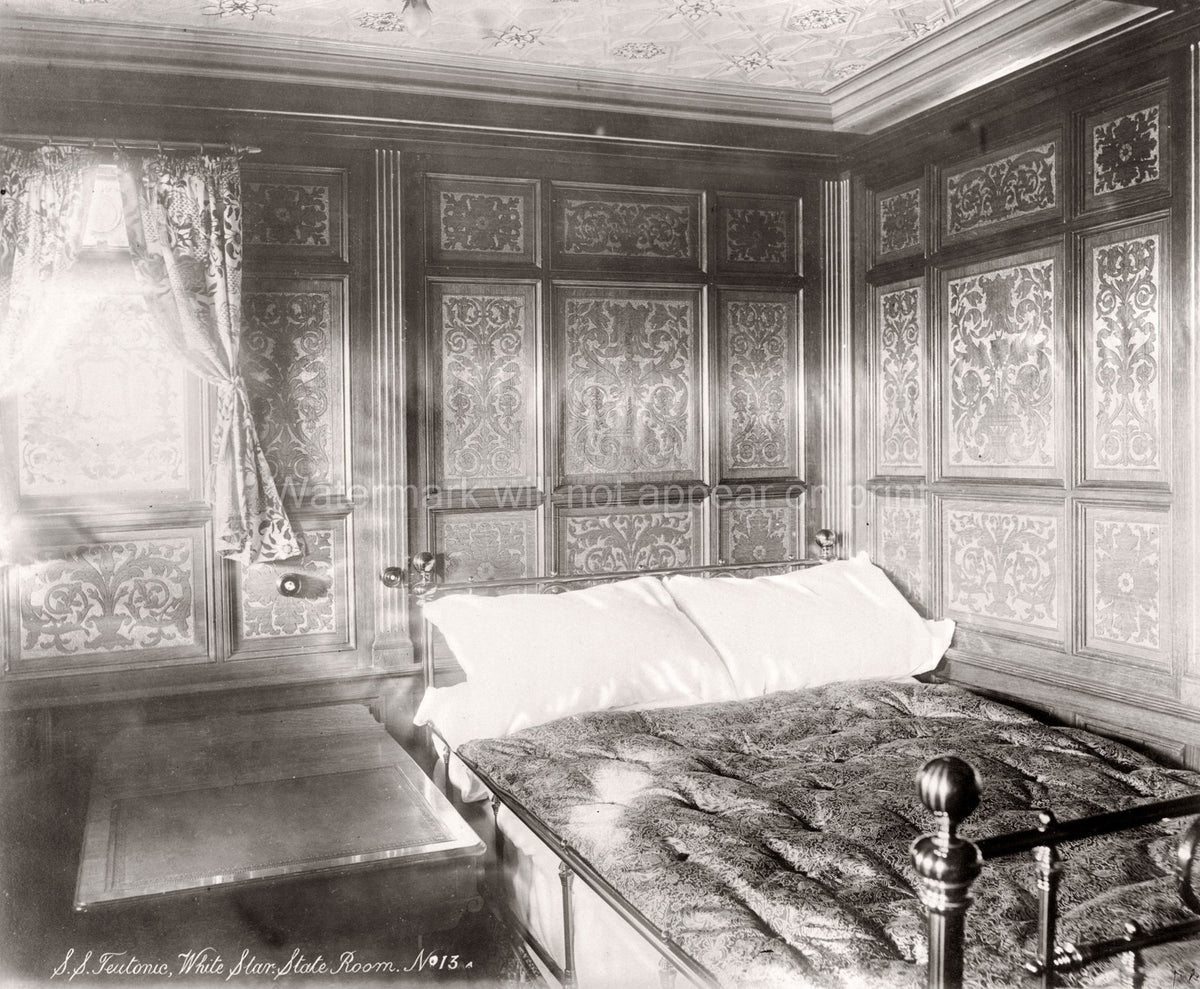 White Star Line RMS Teutonic Stateroom Interior Cabin Bedroom Vtg. Photo 19thC.