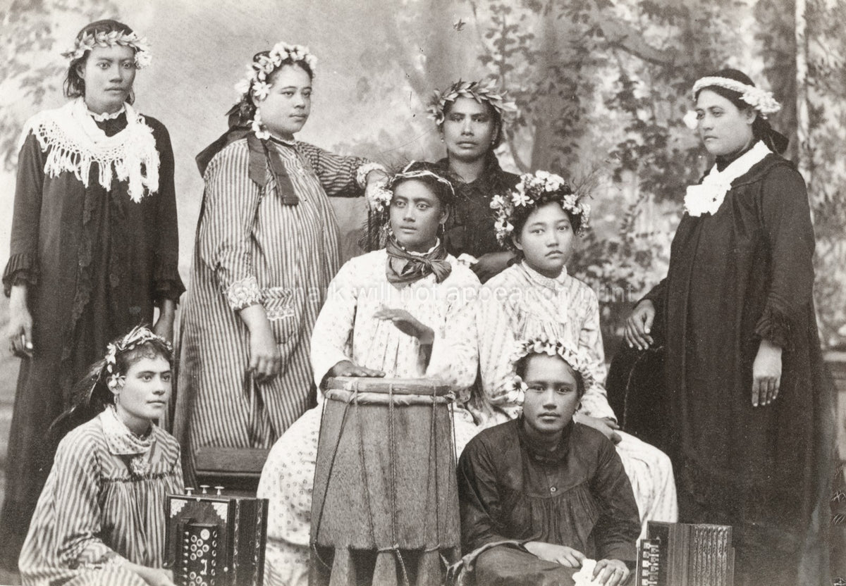 Pacific Islands Samoa Women Musicians Drum Accordion Studio Vtg. Photo 19thC.