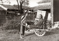 China Chinese Wheelbarrow Passenger Man Transportation Rural Vtg. Photo 19thC.