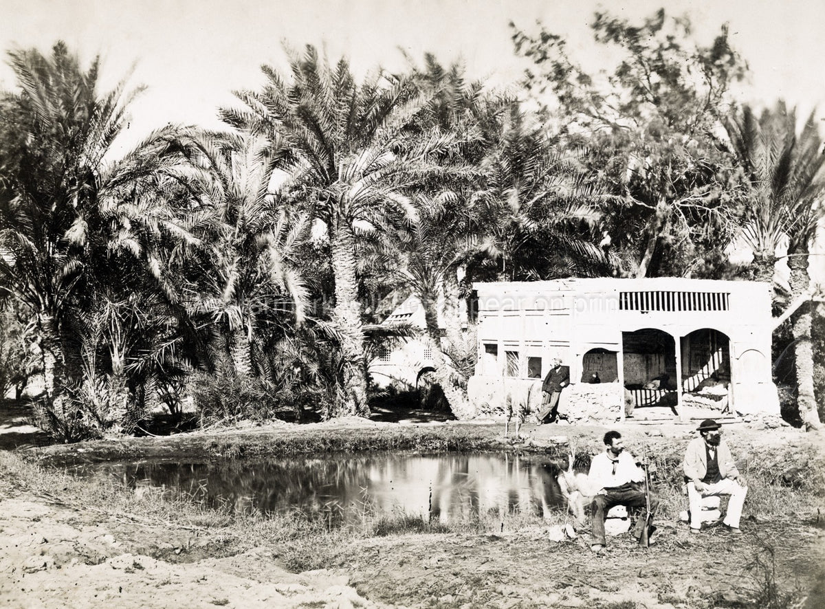 Ayun Musa Wells Moses Palestine Holy Land Oasis Palms Men Vtg. Photo 19thC.