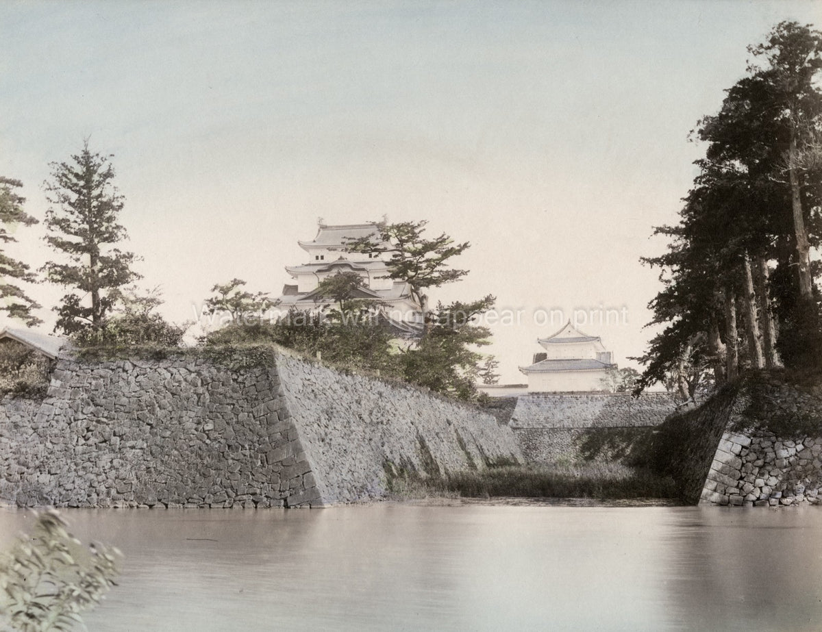 Japanese Castle Fortress Moat Stone Walls Architecture Vtg. Photo 19thC.