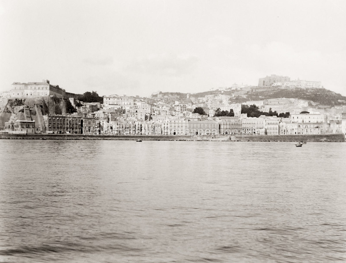 Naples Italy Santa Lucia Waterfront Cityscape Castel dell'Ovo Vtg. Photo 19thC.