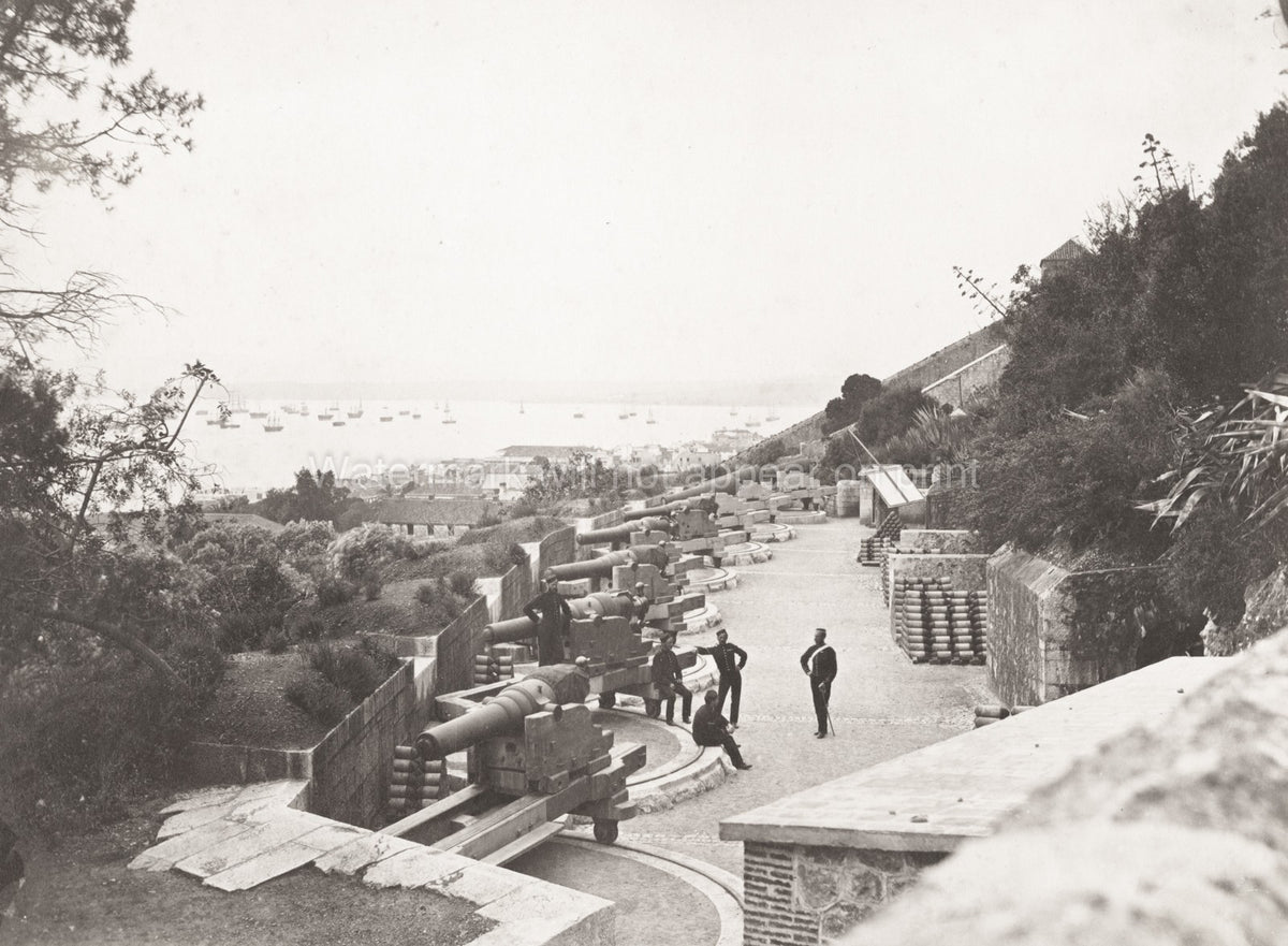 Gibraltar Artillery Battery Soldiers Cannons Fortification Vtg. Photo 19thC.