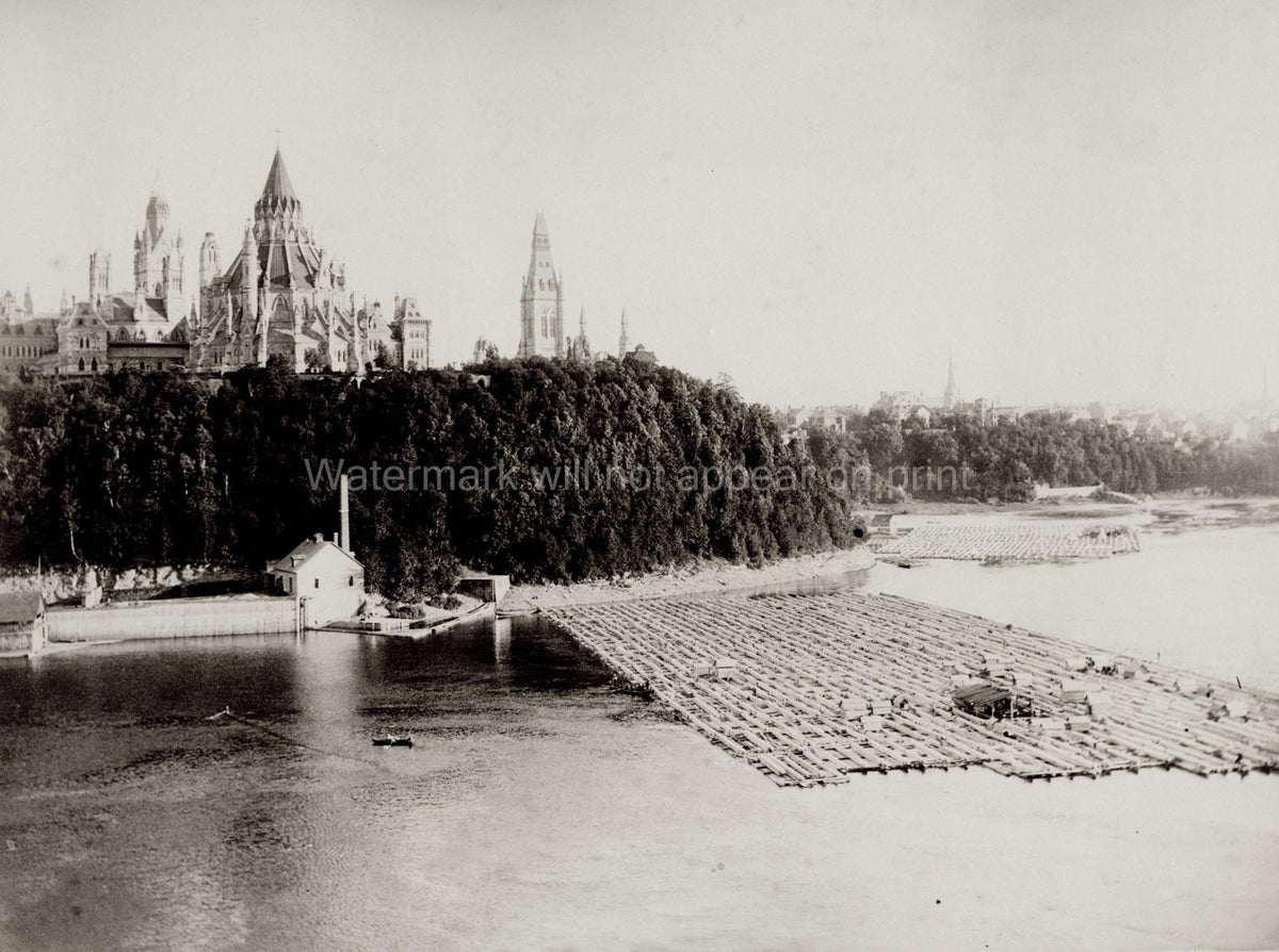 Ottawa Parliament Buildings Canada River Logs Gothic Revival Vtg. Photo 19thC.