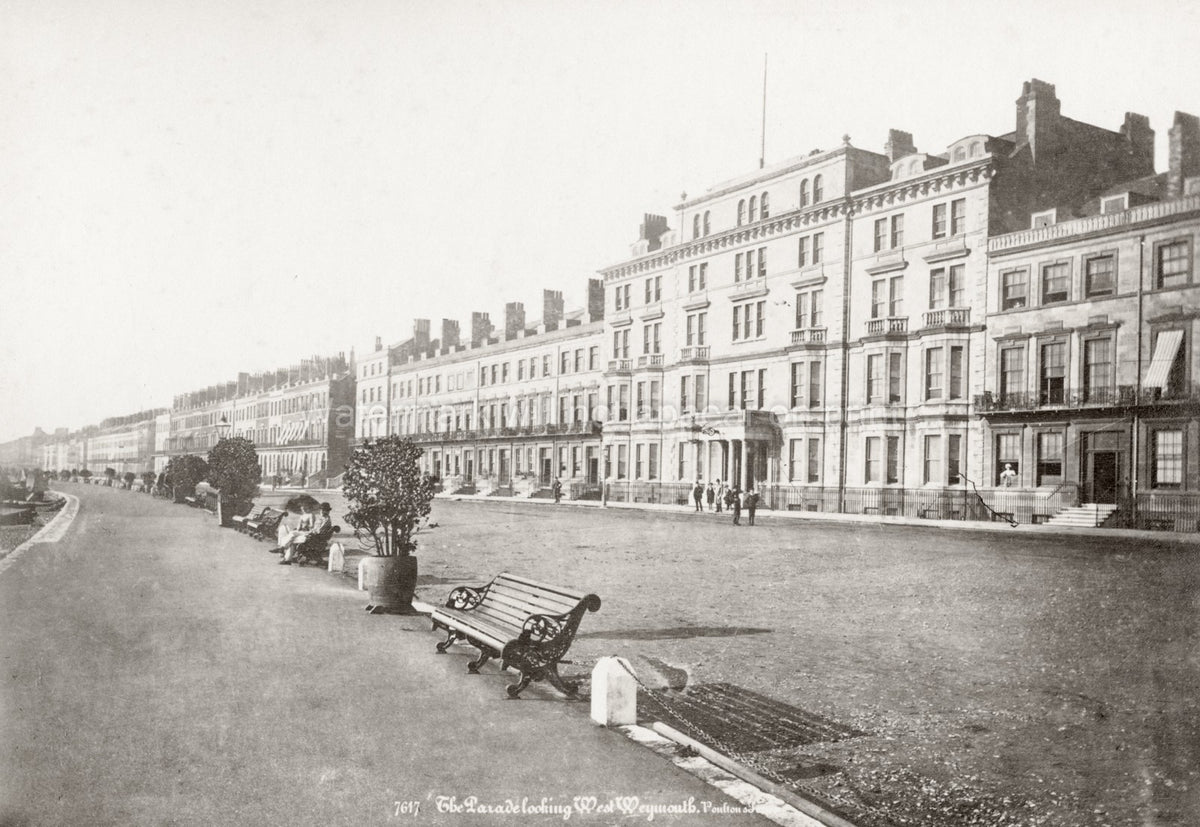 Weymouth Parade Georgian Terrace Esplanade Seaside Benches Vtg. Photo 19thC.