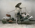 Osaka Japan Farmer Vegetable Vendor Man Traditional Straw Cape Vtg. Photo 19thC.