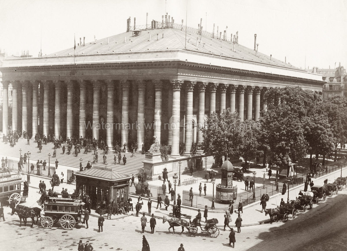 Paris Bourse Stock Exchange Neoclassical Columns Street Scene Vtg. Photo 19thC.
