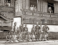 Malay Peninsula Native Group Traditional Dress Ornate Building Vtg. Photo 19thC.