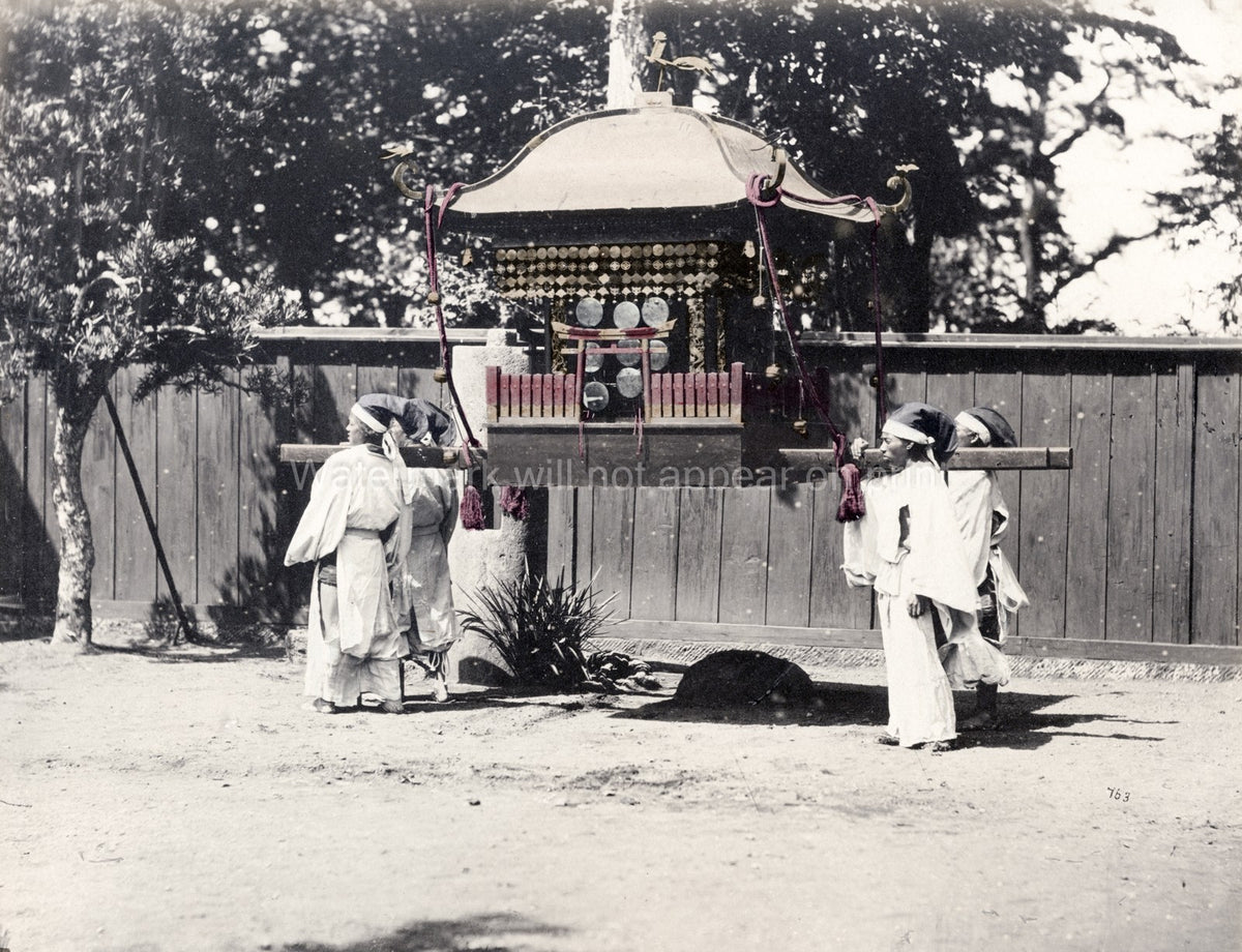 Japan Ornate Palanquin Porters Shinto Shrine Procession Vtg. Photo 19thC.