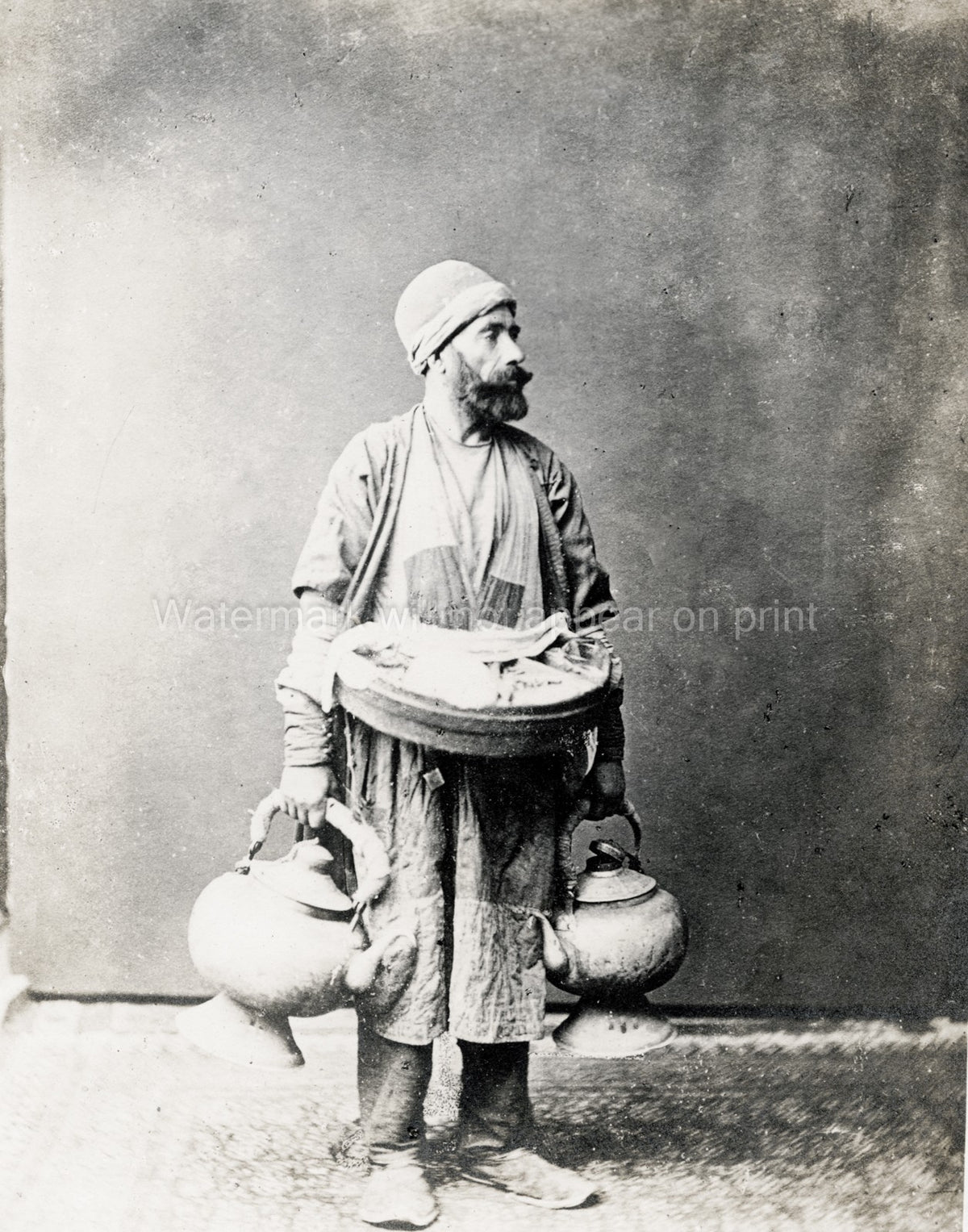Caucasus Tbilisi Persian Tea Merchant Vendor Traditional Dress Vtg. Photo 19thC.