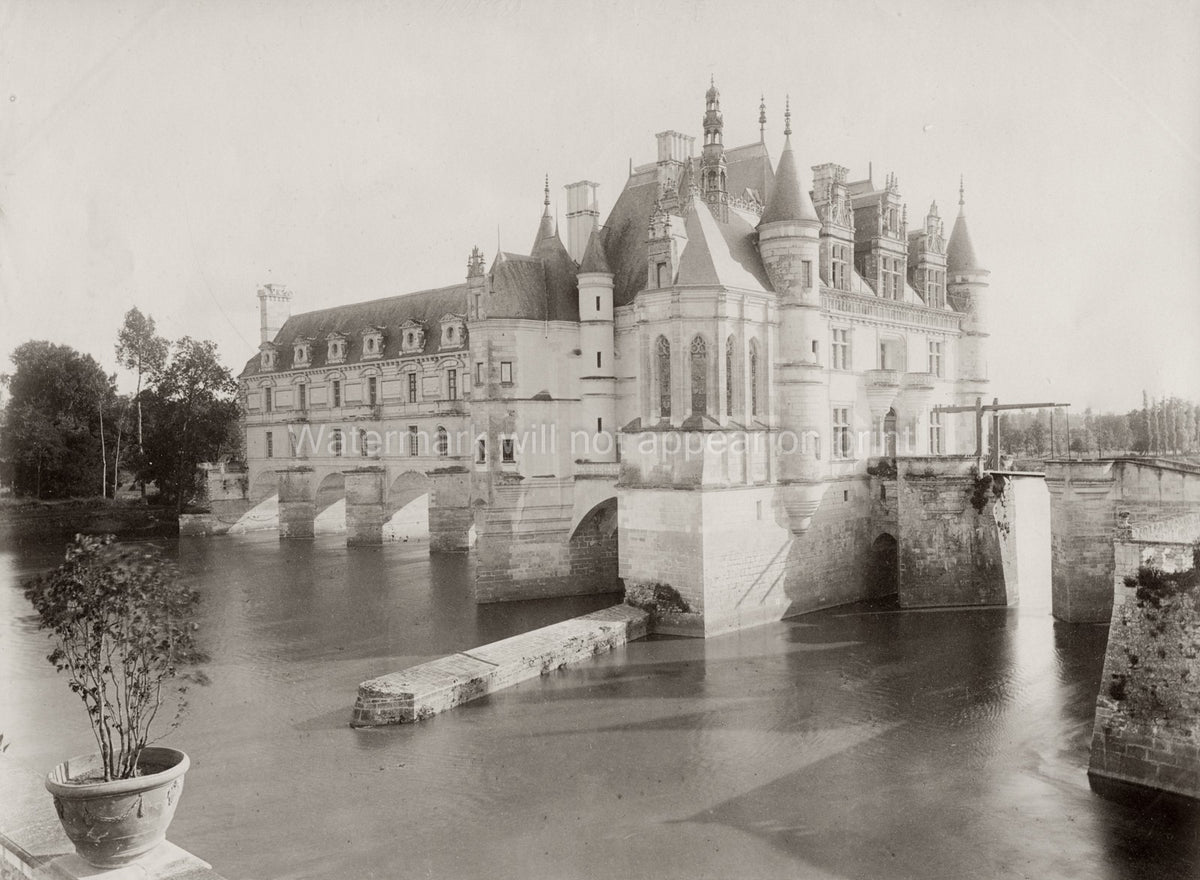 Chateau Chenonceau Loire Valley France Castle River Bridge Vtg. Photo 19thC.