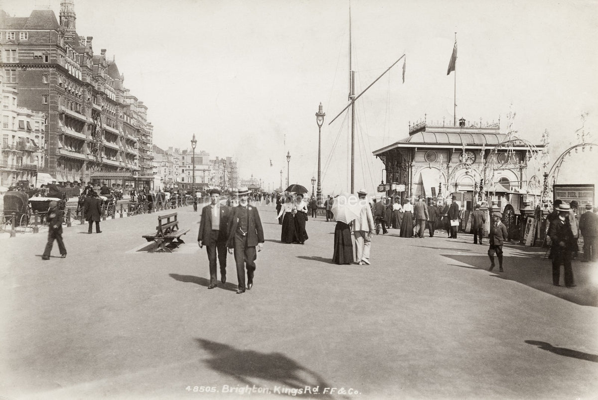 Brighton Kings Road Promenade Seaside West Pier Hotels Vtg. Photo 19thC.