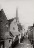 Shrewsbury Street Shropshire Cobblestone Church Spire Old Town Vtg. Photo 19thC.