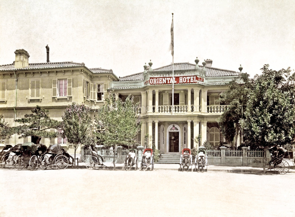 Kobe Japan Oriental Hotel Rickshaws Street Scene Architecture Vtg. Photo 19thC.