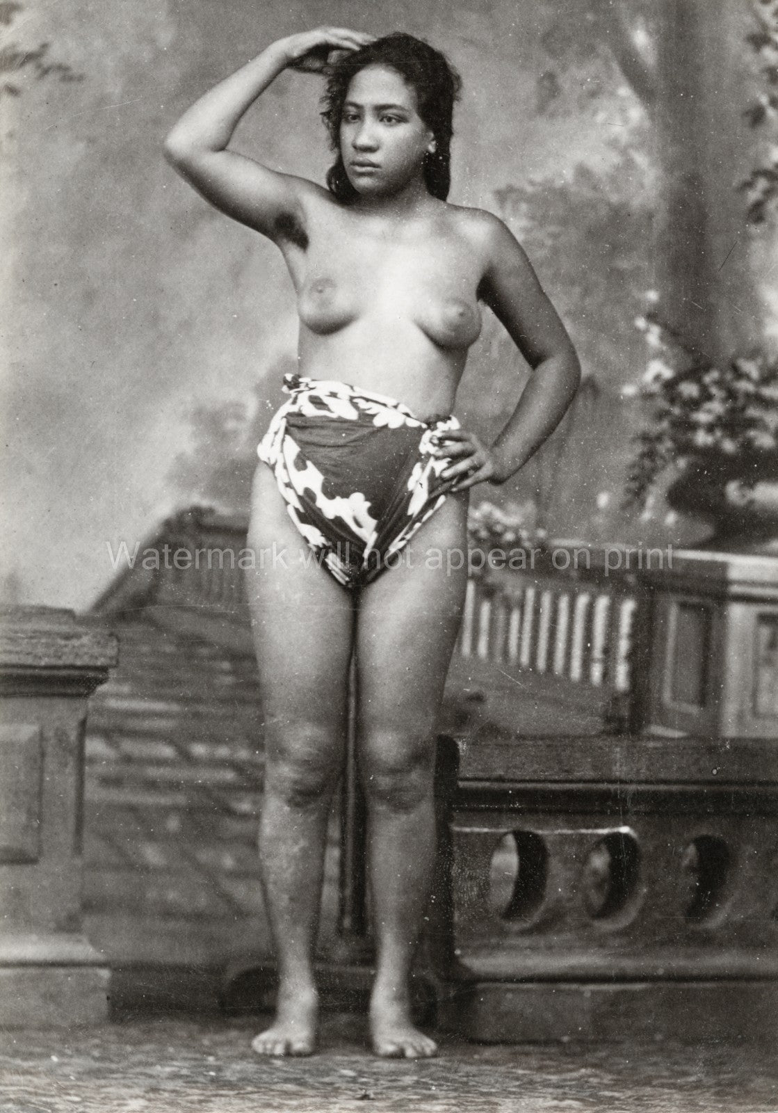 Pacific Islands Fiji Tahiti Samoa Native Woman  Vtg. Photo 19thC.