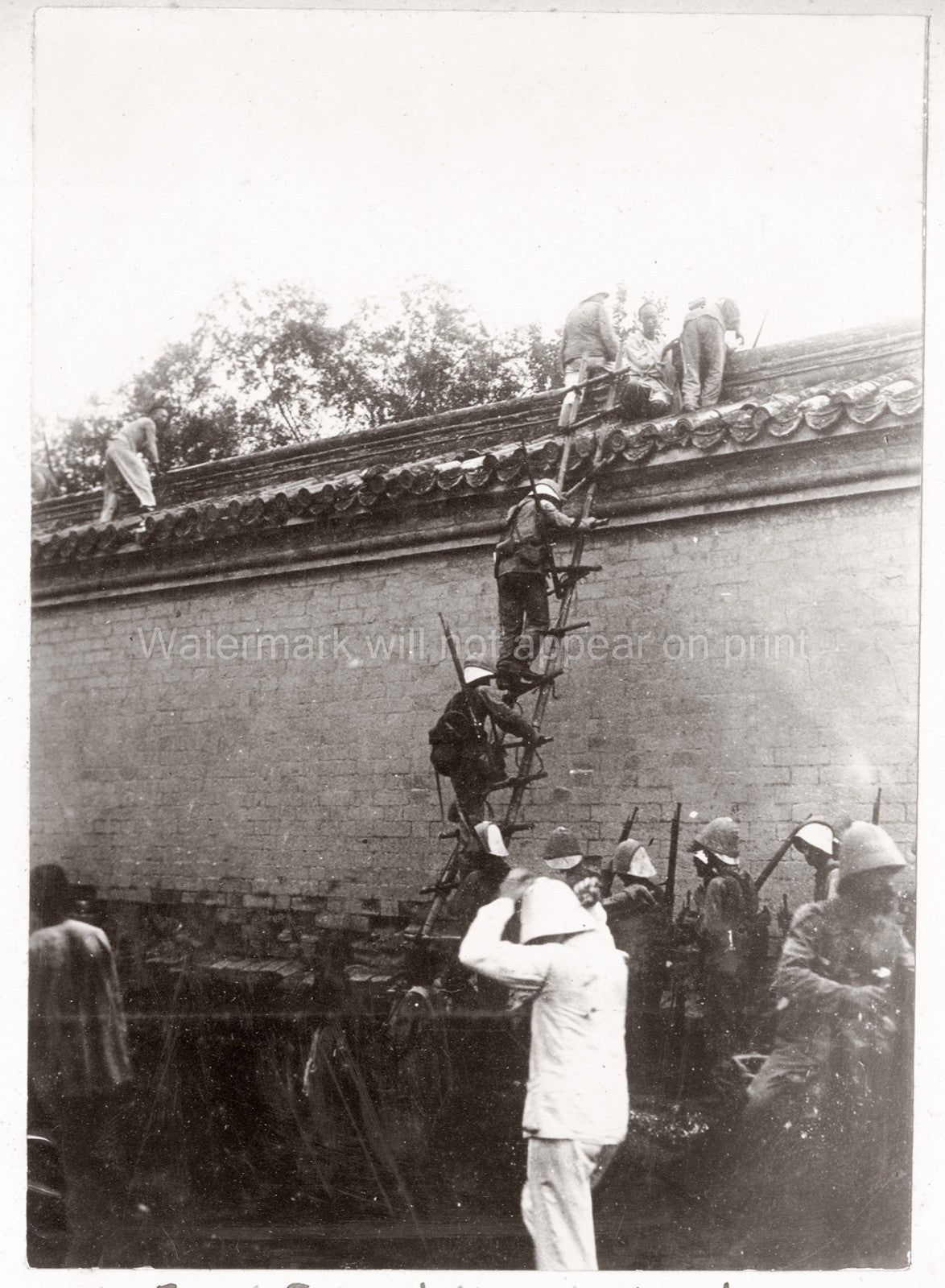 China Boxer Rebellion Yihetuan Movement Soldiers Scaling Wall Vtg. Photo 20thC.