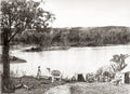 River Jordan Christian Pilgrimage Group Tents Camel Camp Vtg. Photo 19thC.