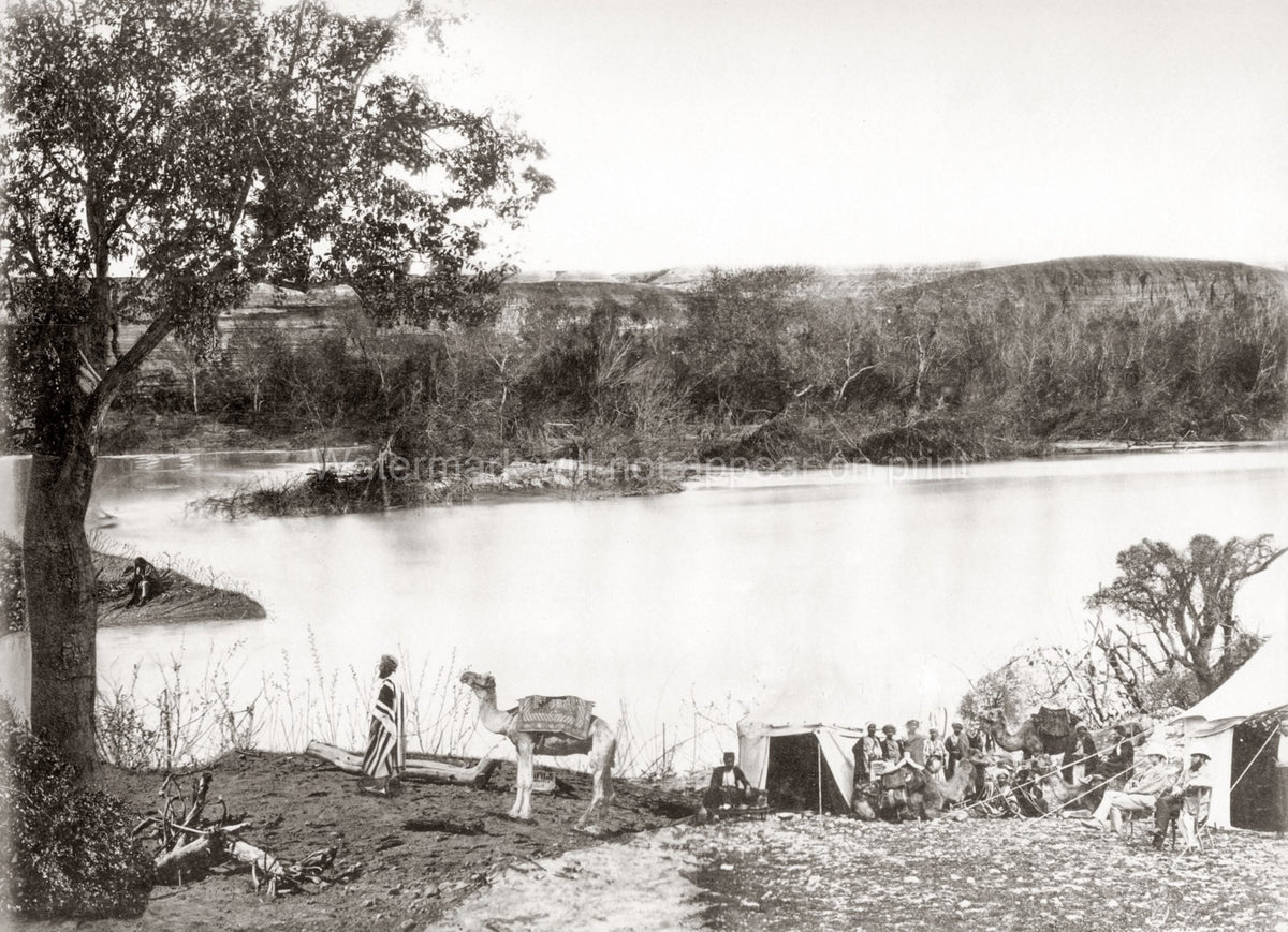 River Jordan Christian Pilgrimage Group Tents Camel Camp Vtg. Photo 19thC.