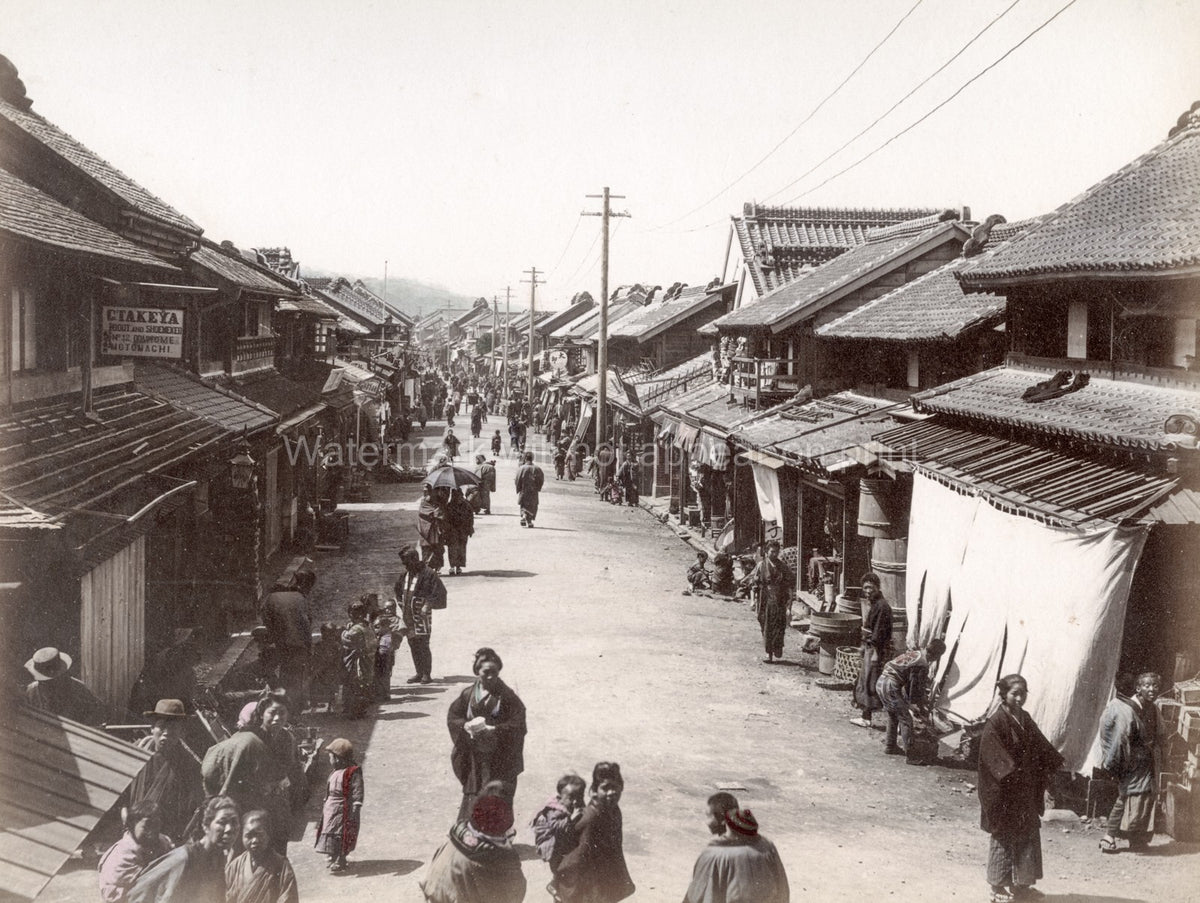 Yokohama Japan Motomachi Street Scene Shops People Vtg. Photo 19thC.