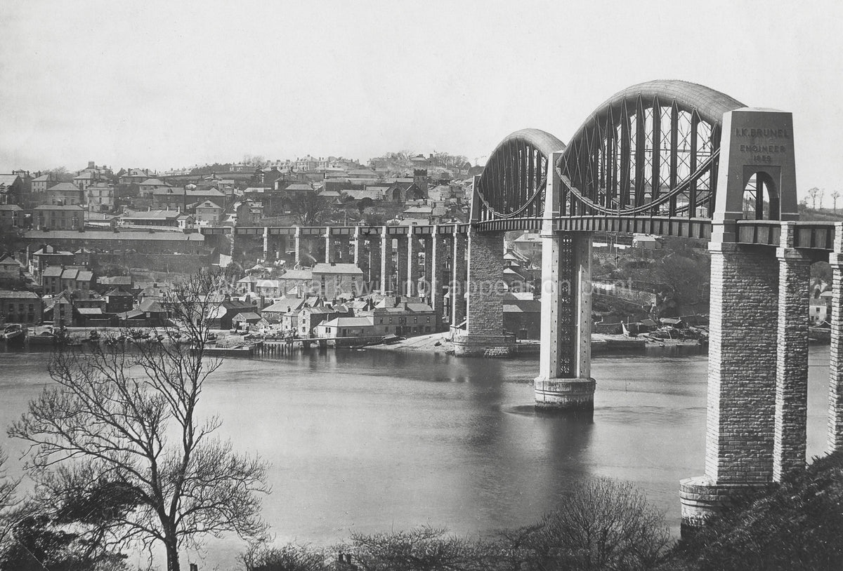 Royal Albert Bridge Saltash Cornwall Brunel Railway River Vtg. Photo 19thC.
