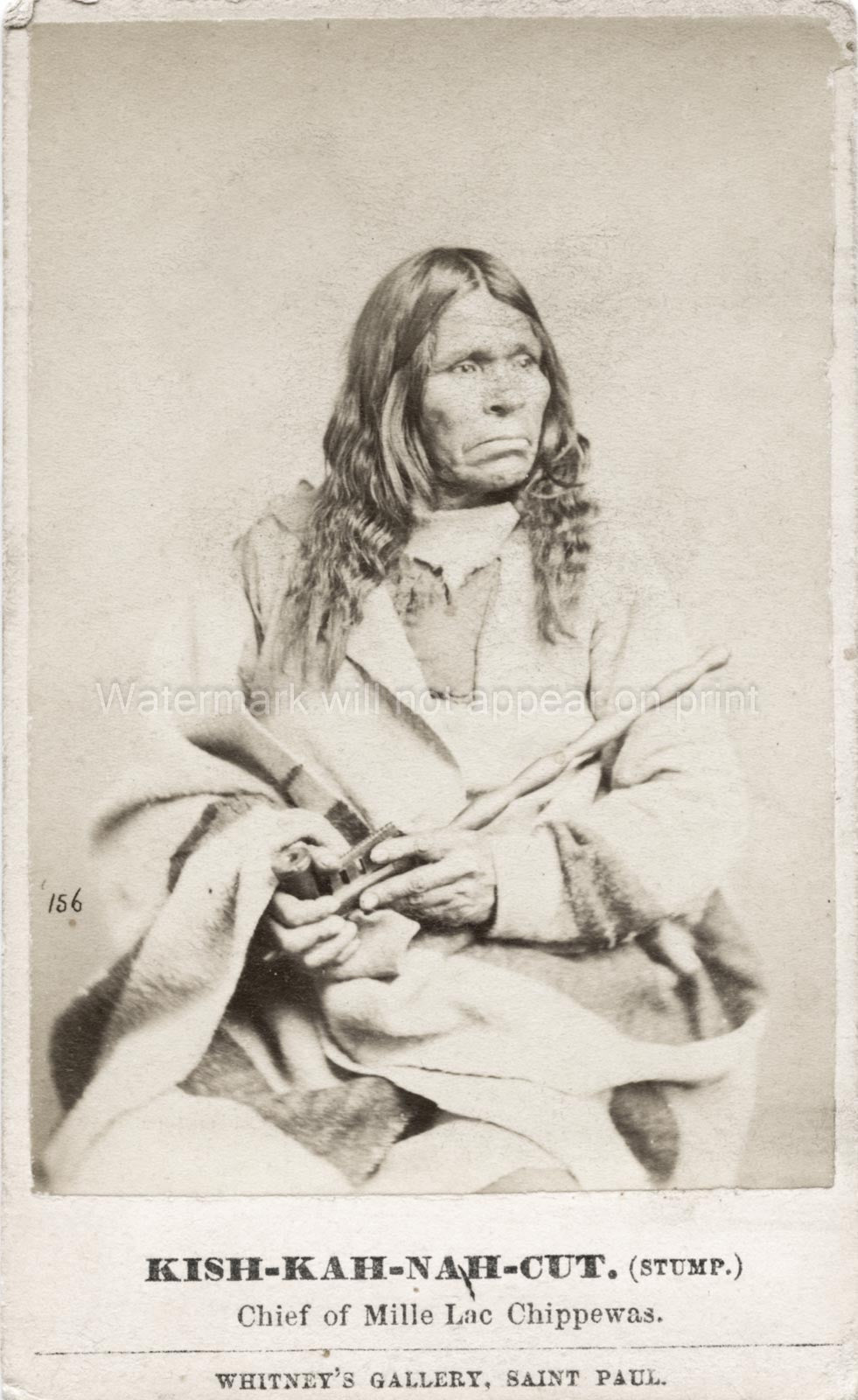Chief Kish-Kah-Nah-Cut The Stump Mille Lac Chippewa Portrait Vtg. Photo 19thC.