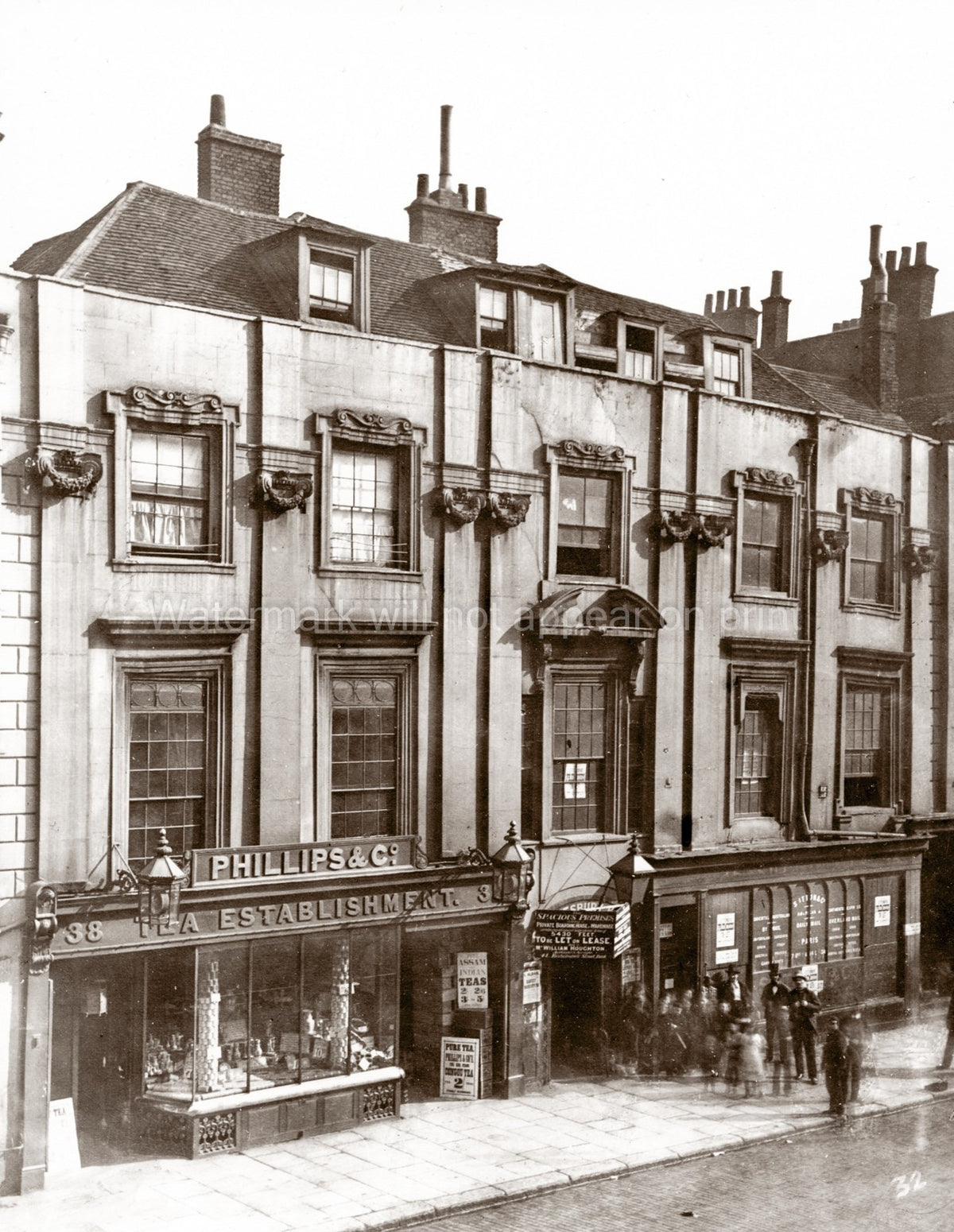 London Phillips & Co Tea Establishment Victorian Architecture Vtg. Photo 19thC.