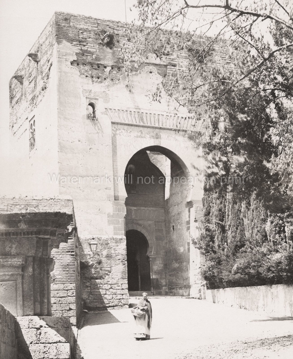 Alhambra Palace Gate Justice Granada Spain Moorish Arch Vtg. Photo 19thC.