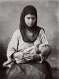 Egyptian Woman Breast-Feeding Baby Mother Infant Portrait Vtg. Photo Late 19thC.