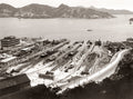 Hong Kong Dockyard Shipyard Harbor Ships Cranes Mountains Vtg. Photo 20thC.