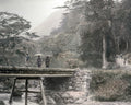 Japan Tokaido Road Wooden Bridge Samurai Travelers Kimono Vtg. Photo 19thC.