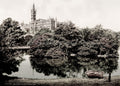 Glasgow University Scotland Park Lake View Gothic Tower Boat Vtg. Photo 19thC.