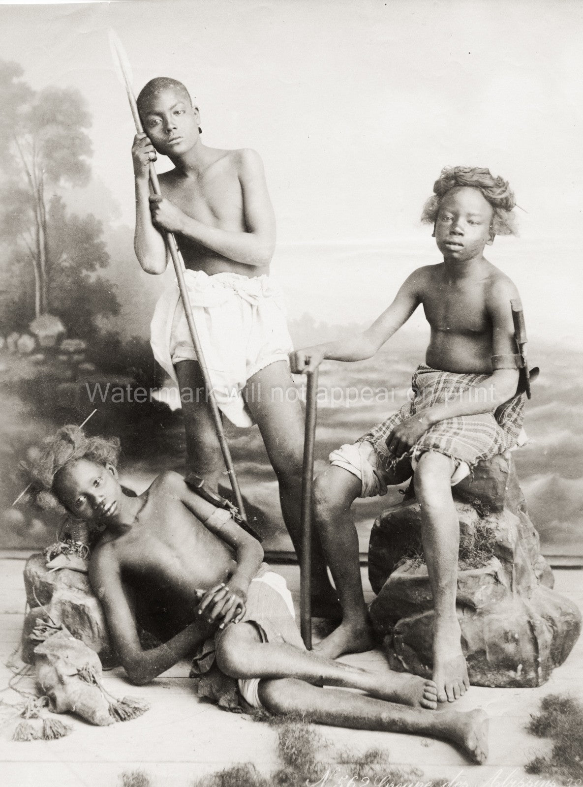 Abyssinia Ethiopia Group Abyssinian Boys Posed Spear Vtg. Photo 19thC.