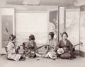 Japanese Women Kimono Playing Game Shamisen Musician Interior Vtg. Photo 19thC.