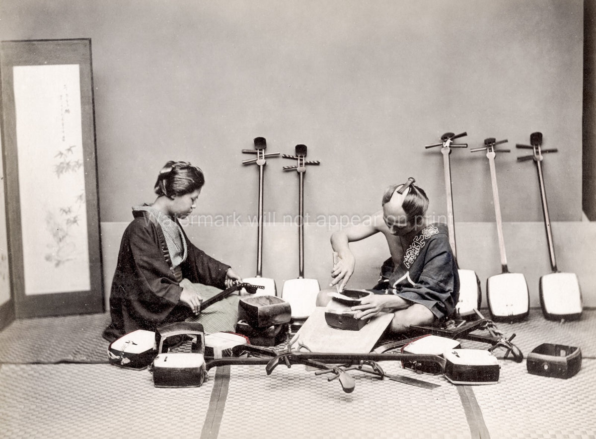 Making Shamisen Japanese Craftsmen Musical Instruments Vtg. Photo 19thC.