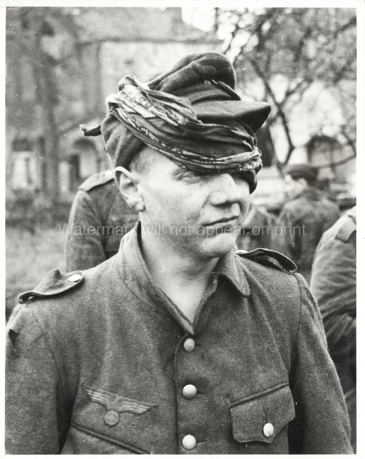 World War II Young Captured German Soldier Bandaged Uniform Vtg. Photo WW2