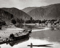 River Jhelum India Kashmir Valley Boats Mountains Village Vtg. Photo Late 19thC.