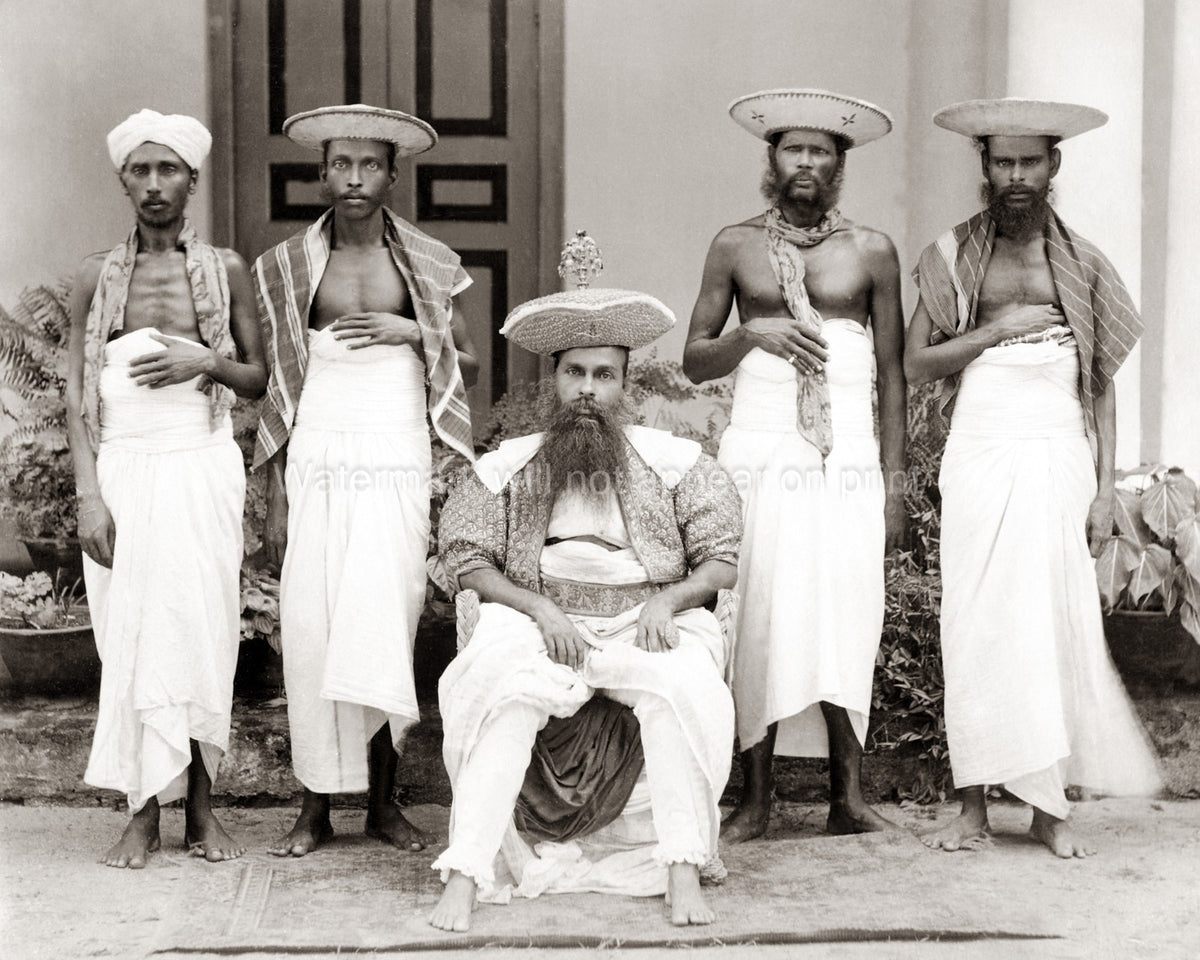 Ceylon Sri Lanka Native Chiefs Group Traditional Dress Vtg. Photo 19thC.