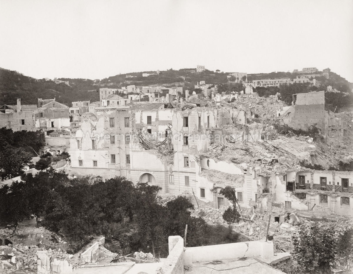 Ischia Earthquake Damage Ruins Devastation Buildings Rubble Vtg. Photo 19thC.