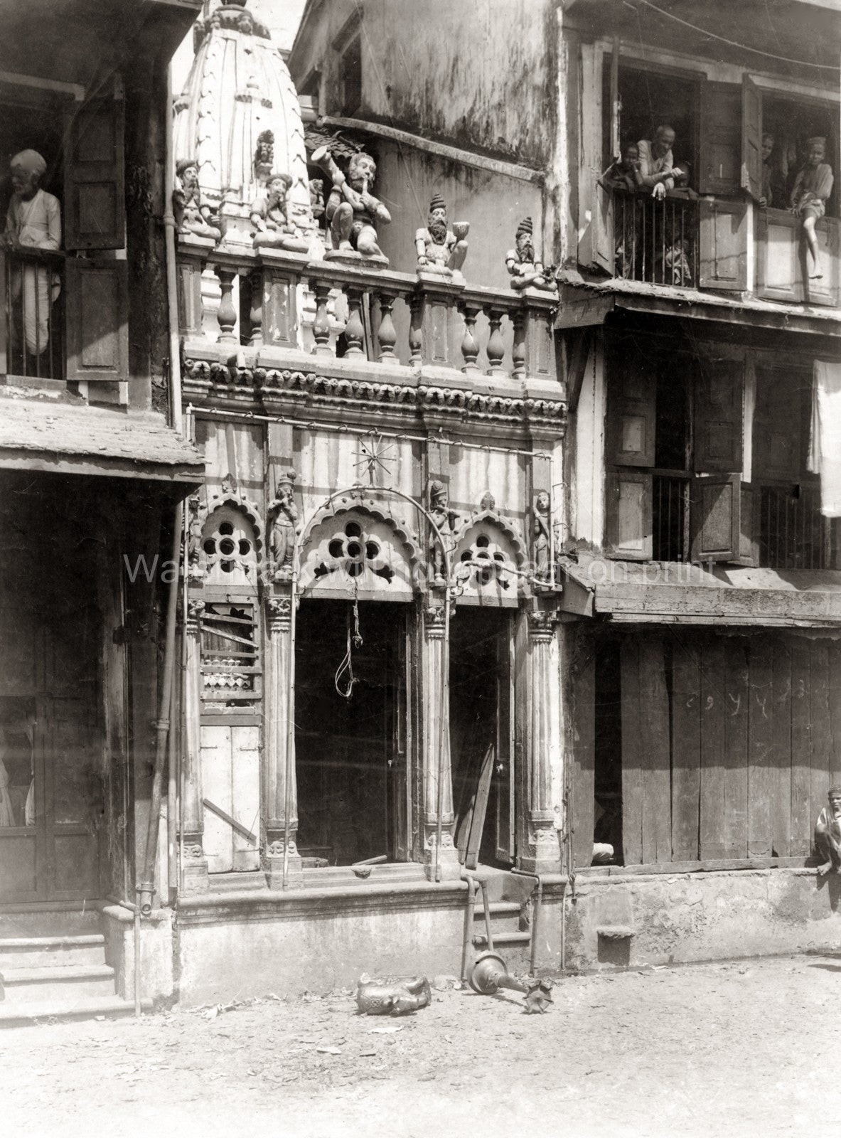Mumbai India Riots Aftermath Looted Temple Street Scene Vtg. Photo 19thC.