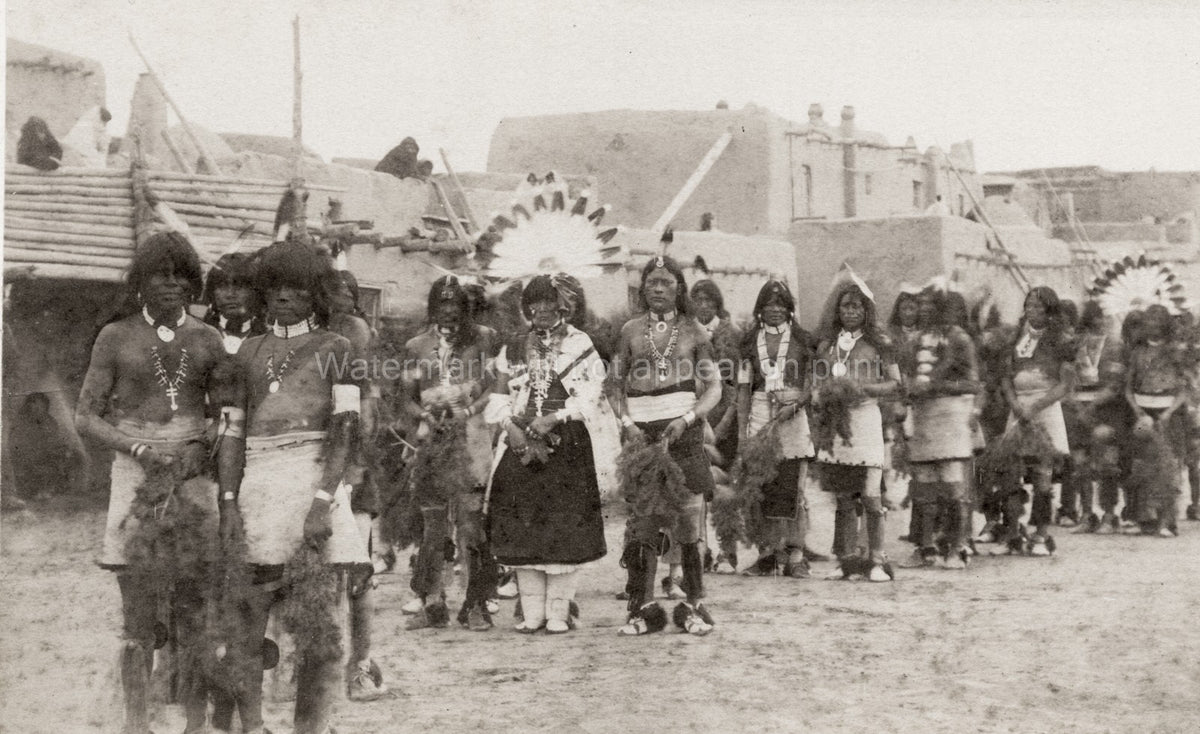 Native American Dancers San Juan Pueblo Ohkay Owingeh Adobe Vtg. Photo 19thC.